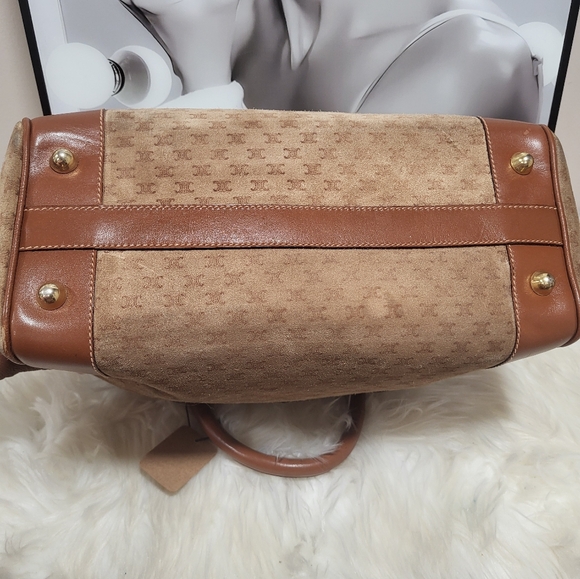CELINE Suede & Leather Boston Bag - Suede with mini Celine logo exterior - Picture 4 of 14
